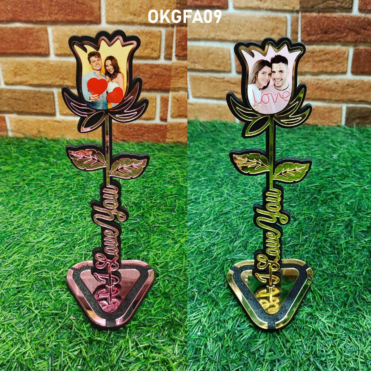 Blank Rose With Stand Golden Acrylic Frame 8Inch