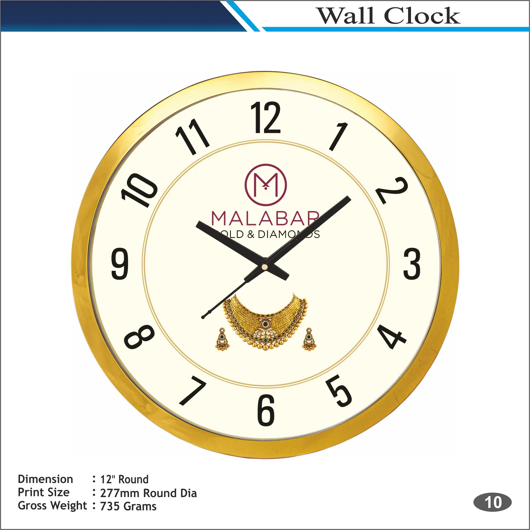Customizable Gold Round Shape Jewelry Design Wall Clock MOQ (100 Pcs)