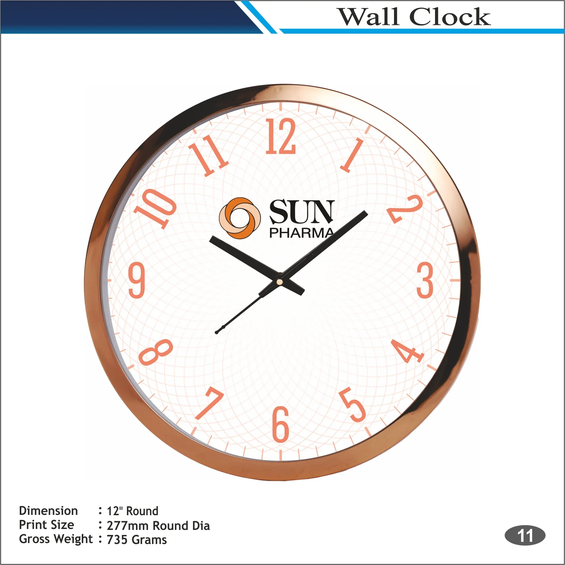 Customizable Rose Gold Round Shape Corporate Logo Wall Clock MOQ (100 Pcs)