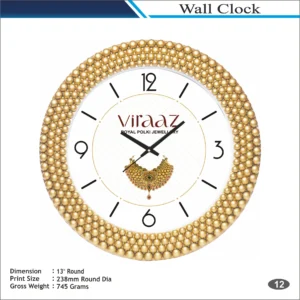 Customizable Gold Round Shape Pearl Jewelry Design Wall Clock MOQ (100 Pcs)