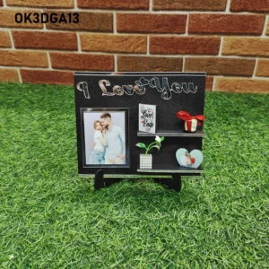 Blank 3D Golden Acrylic I Love You Theme Table Top Frame 6 Inch