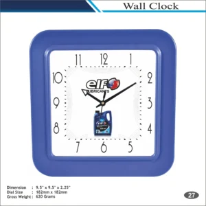 Customizable Square Shape Blue Frame Wall Clock MOQ 100 Pcs