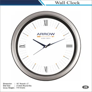 Customizable Round Shape Silver Rim Roman Wall Clock MOQ 100 Pcs