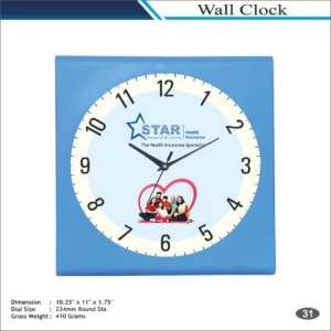 Customizable Square Shape Sky Blue Classic Wall Clock MOQ 100 Pcs
