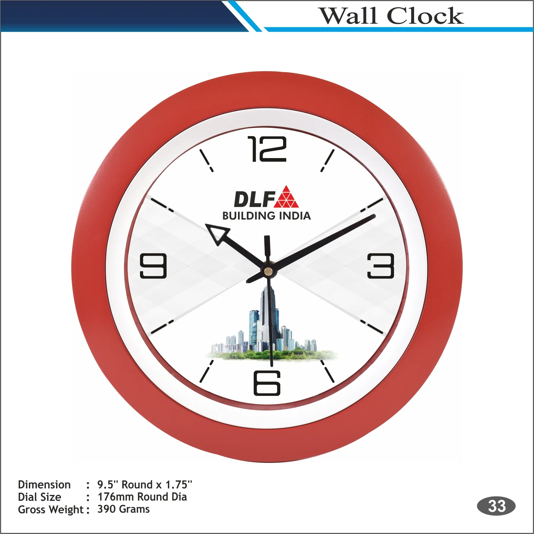 Customizable Round Shape Red Frame Wall Clock MOQ 100 Pcs