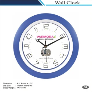 Customizable Round Shape Blue Frame Designer Wall Clock MOQ 100 Pcs