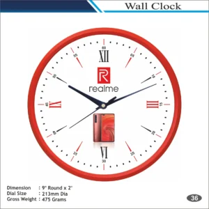 Customizable Round Shape Red Frame Numeric Wall Clock MOQ 100 Pcs