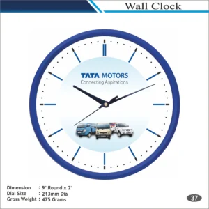 Customizable Round Shape Blue Frame Classic Wall Clock MOQ 100 Pcs