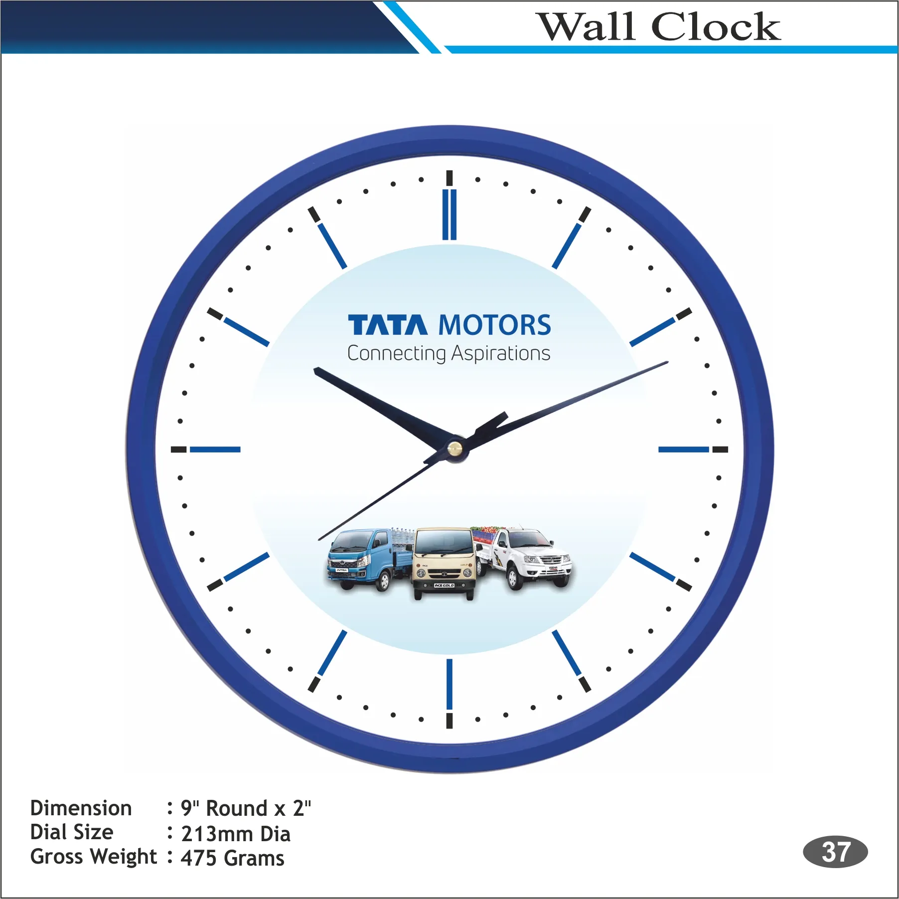 Customizable Round Shape Blue Frame Classic Wall Clock MOQ 100 Pcs