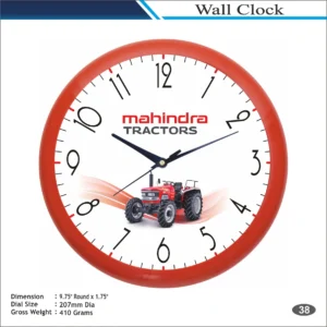 Customizable Round Shape Red Frame Tractor Theme Wall Clock MOQ 100 Pcs