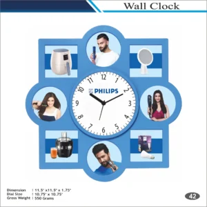 Customizable Designer Shape Blue Multi Photo Wall Clock MOQ 100 Pcs