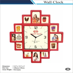 Customizable Red Square Shape Multi Photo Frame Wall Clock MOQ 100 Pcs