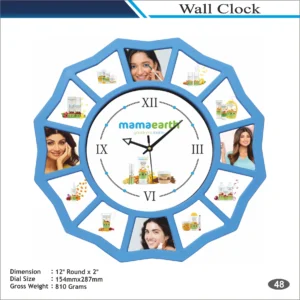 Customizable Round Shape Photo Frame Wall Clock MOQ 100 Pcs (Blue Color)