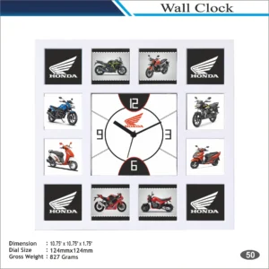 Customizable Square Shape Bike Theme Wall Clock MOQ 100 Pcs (White & Black Color)