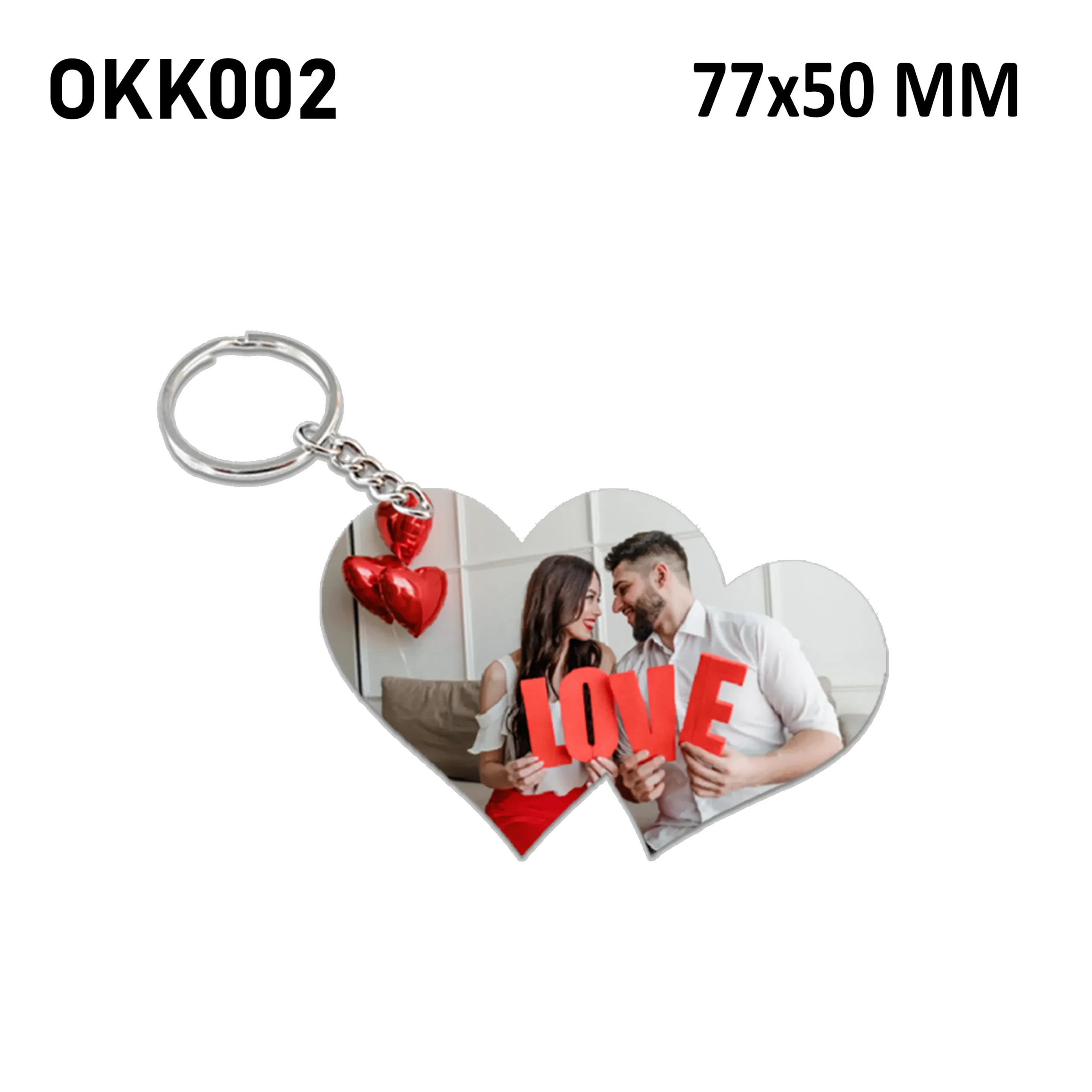 Blank Double Heart Photo Keychain 77x50mm (Pack of 10)