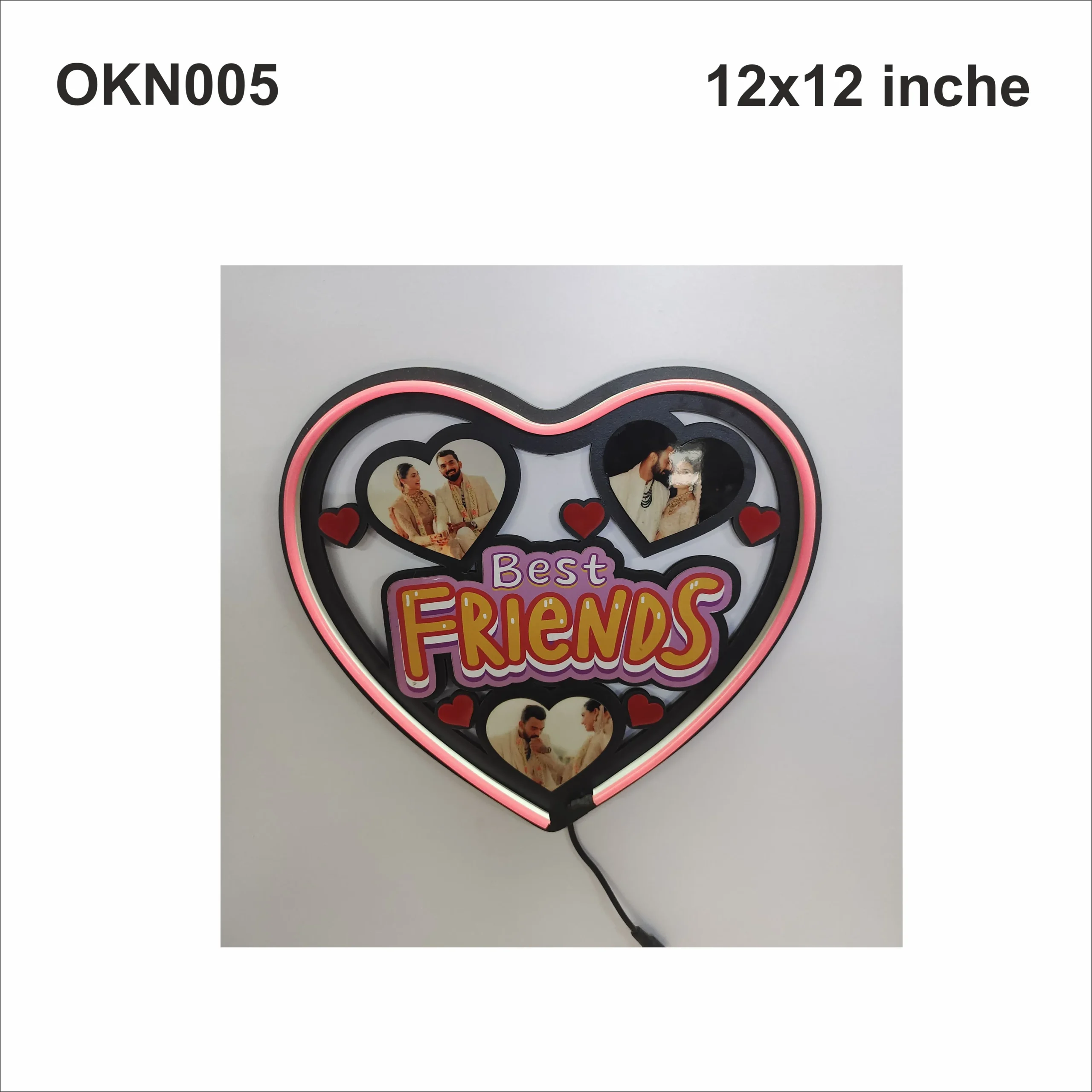 Blank Best Friends Heart Neon Photo Frame 12x12in