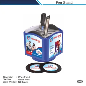 Customizable Cube Pen Stand with Coasters MOQ 100 Pcs (Blue)