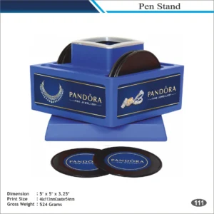 Customizable Rotating Display Pen Stand with Coasters MOQ 100 Pcs (Blue)