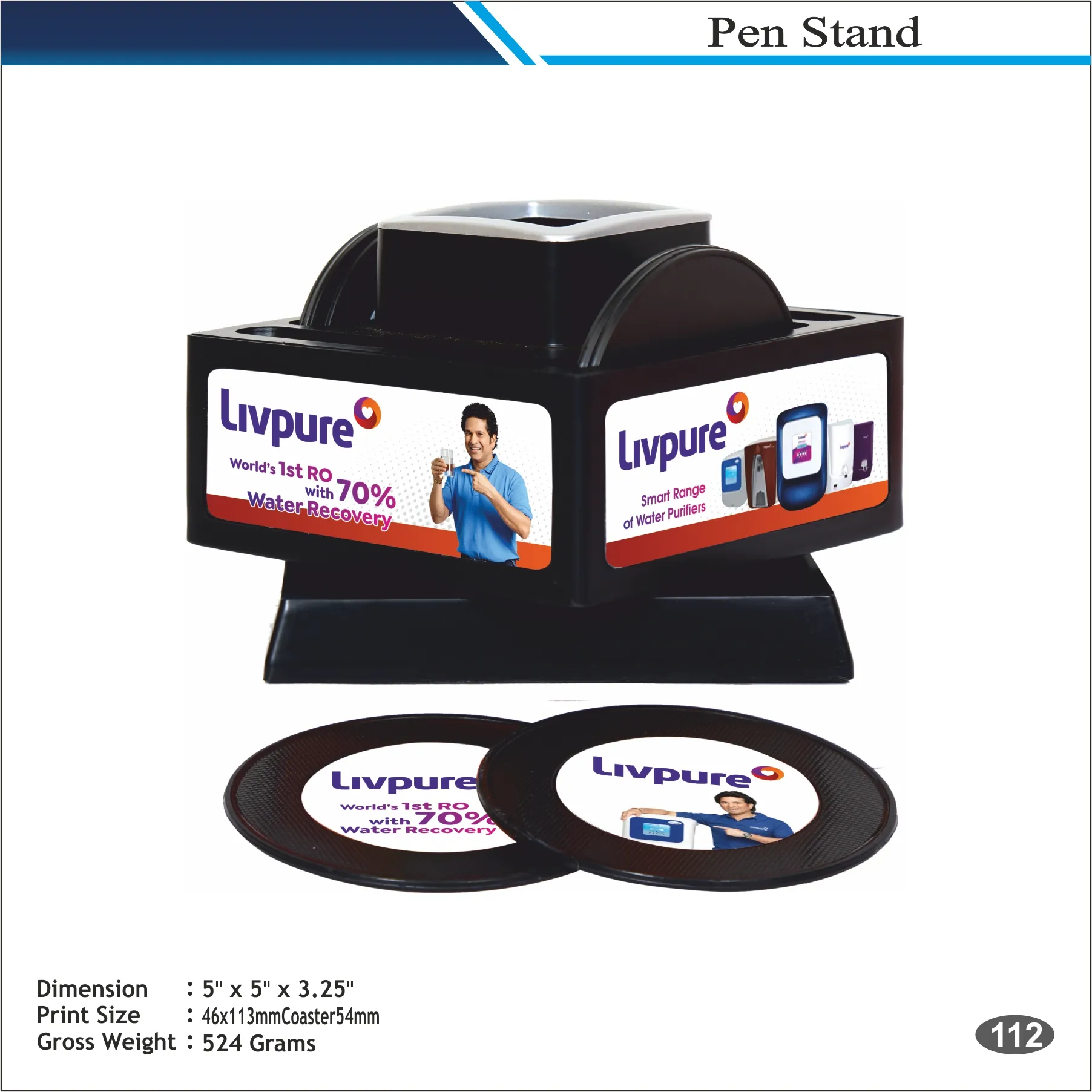 Customizable Rotating Display Pen Stand with Coasters MOQ 100 Pcs (Black)