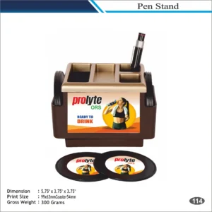 Customizable Desk Organizer Pen Stand with Coasters MOQ 100 Pcs (Brown & Beige)