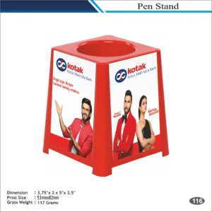 Customizable Tapered Pen Stand with Branding Panels MOQ 100 Pcs (Red)