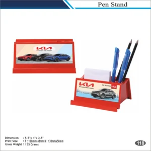 Customizable Desk Display Pen Stand with Branding Panel MOQ 100 Pcs (Red)