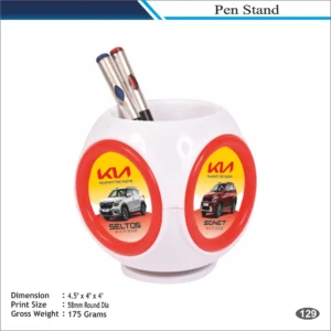 Customizable Round Pen Stand with Branding Panel MOQ 100 Pcs (White & Red)