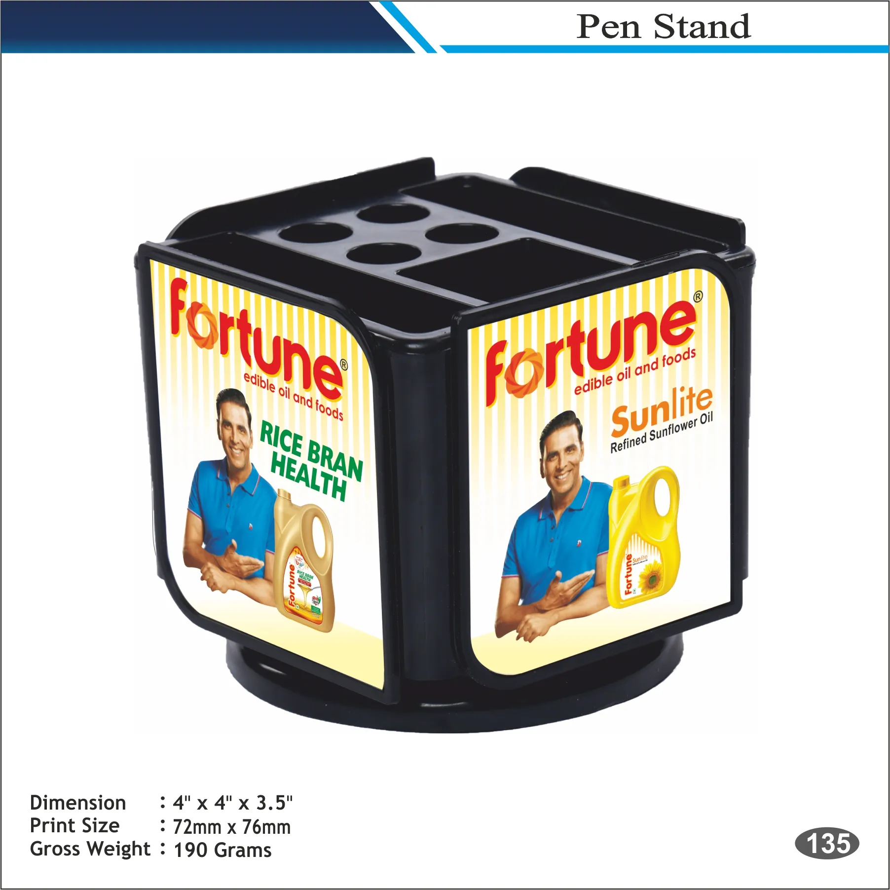 Customizable Rotating Cube Pen Stand with Branding Panels MOQ 100 Pcs (Black)