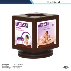 Customizable Brown Square Rotating Tedibar Pen Stand MOQ 100 Pcs
