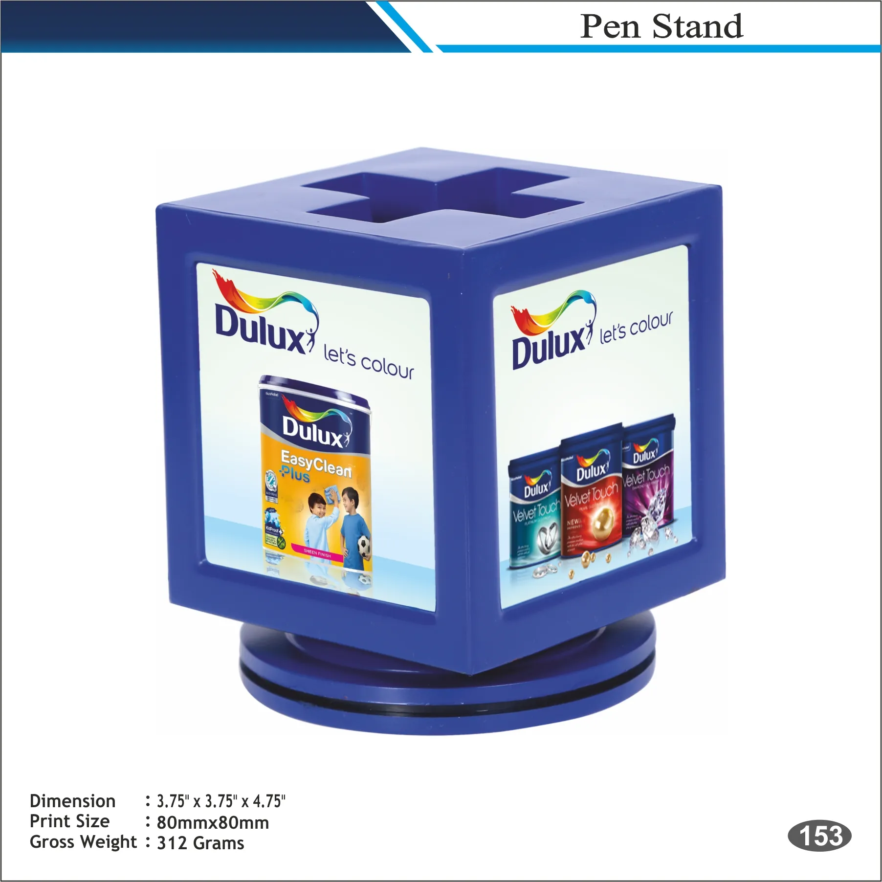 Customizable Blue Square Rotating Dulux Pen Stand MOQ 100 Pcs