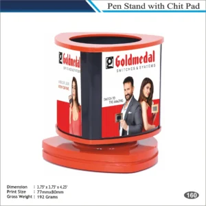 Customizable Red Goldmedal Round Rotating Pen Stand with Chit Pad MOQ 100 Pcs