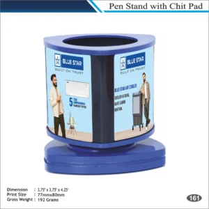Customizable Blue Blue Star Round Rotating Pen Stand with Chit Pad MOQ 100 Pcs