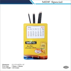 Rectangle Shape Tata Tea MDF Pen Stand with Calendar MOQ 100 Pcs