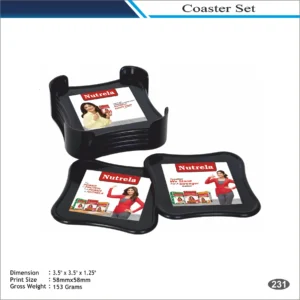 Nutrela Square MDF Coaster Set with Stand MOQ 100 Pcs