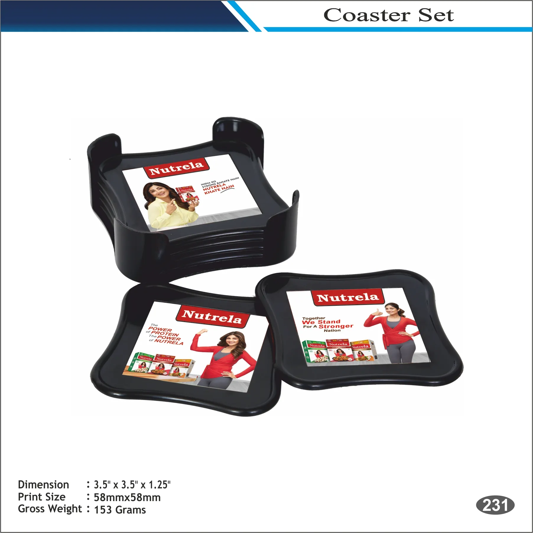 Nutrela Square MDF Coaster Set with Stand MOQ 100 Pcs