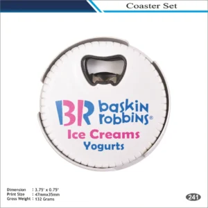 Round Coaster with Bottle Opener MOQ 100 Pcs