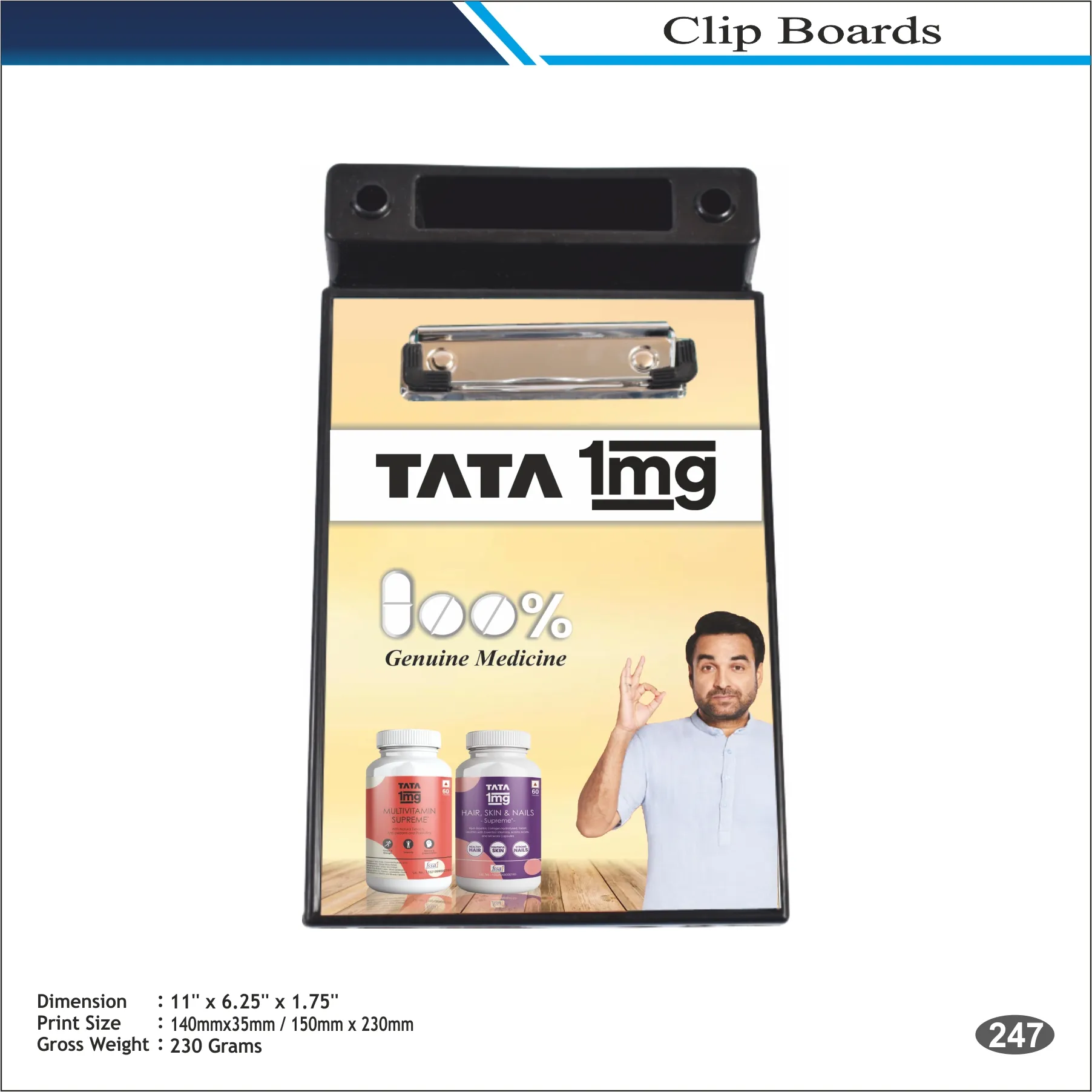 White & Black Rectangular Clip Board MOQ 100 Pcs
