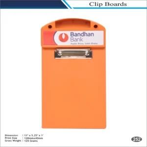 Bandhan Bank Orange Rectangular Clip Board MOQ 100 Pcs