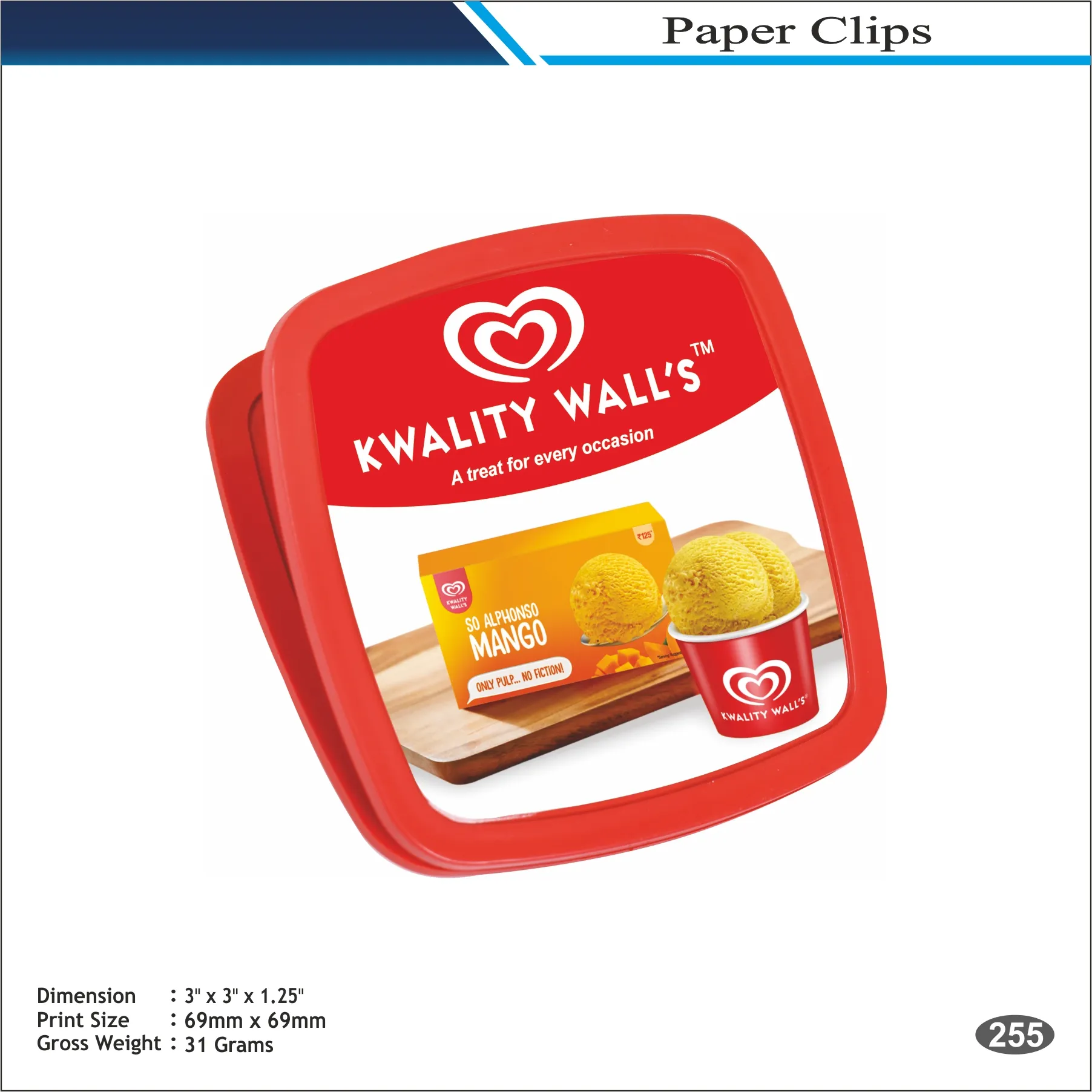 Kwality Wall’s Red Square Paper Clip MOQ 100 Pcs
