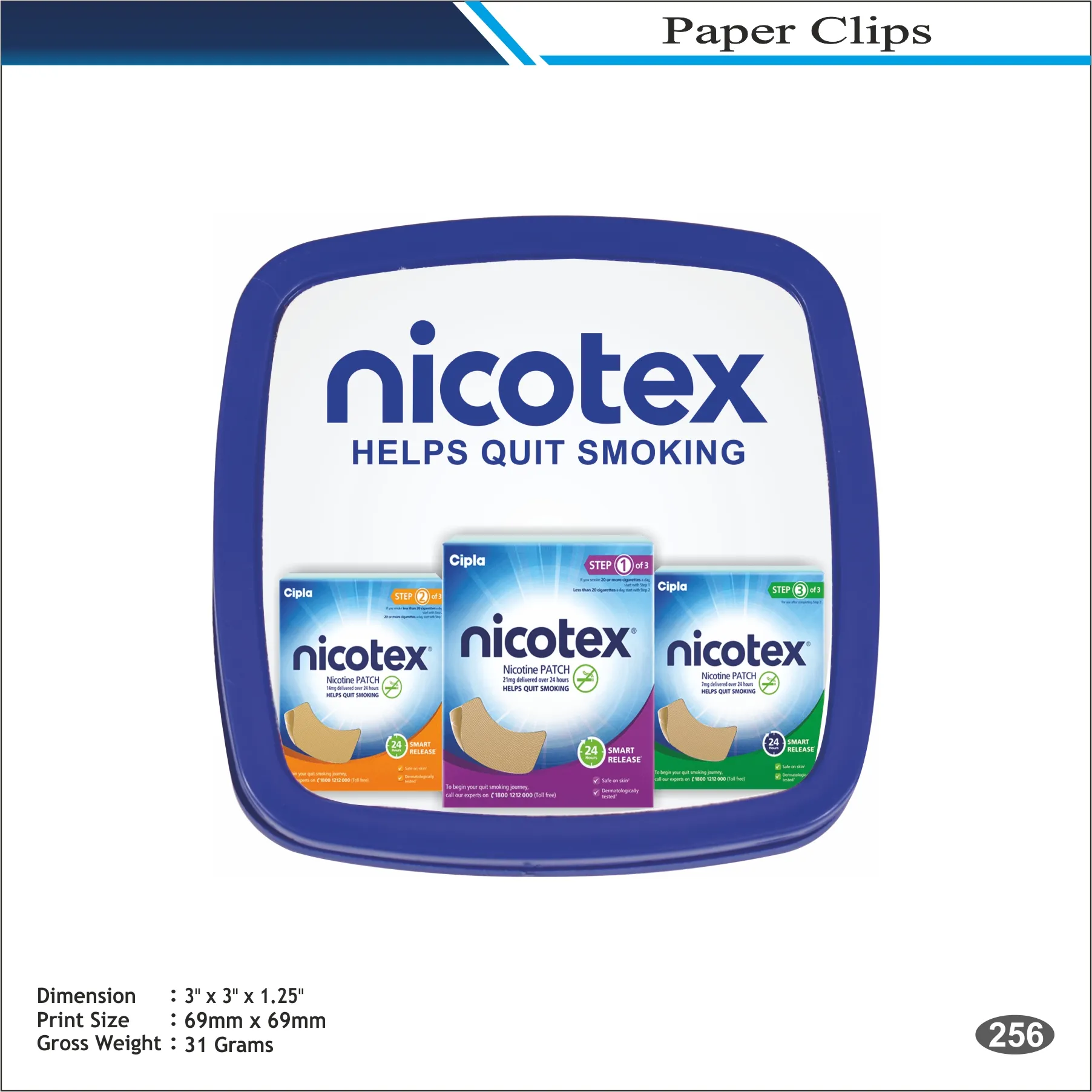 Nicotex Blue Square Paper Clip MOQ 100 Pcs