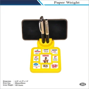 Yellow Square Pen Stand Shape Assorted Brands Theme Paper Weight