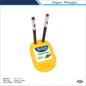 Yellow Pen Stand Shape Tetley Theme Paper Weight