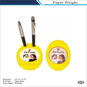 Red Round Shape Dual Pen Holder Paper Weight