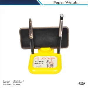 Yellow Rectangle Dual Pen Holder Mobile Stand Shape Paper Weight