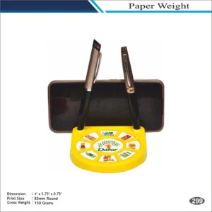 Yellow Round Rotating Mobile Stand Shape Dabur Paper Weight