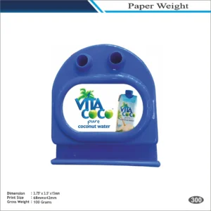 Blue Round Top Dual Hole Vita Coco Paper Weight