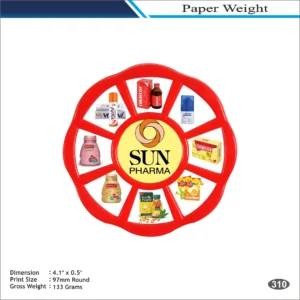 Red Round Segmented Sun Pharma Paper Weight