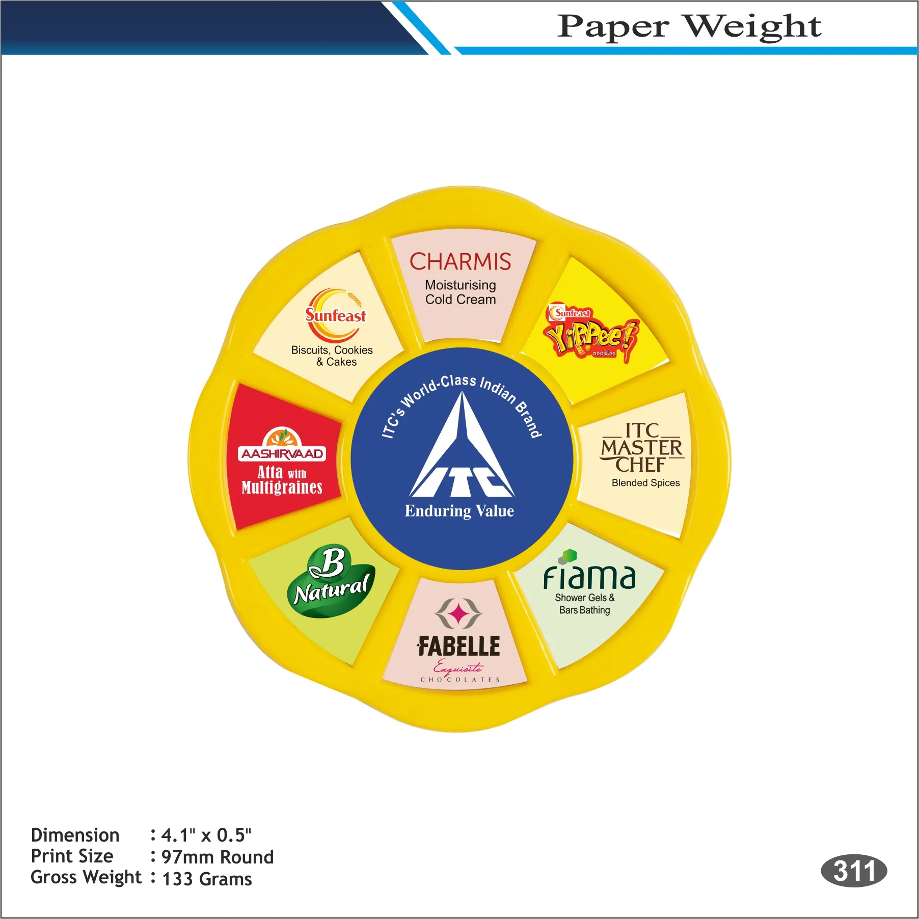 Yellow Round Segmented Multi-Brand Paper Weight