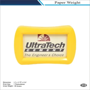 Yellow Rectangle Curved Shape UltraTech Cement Paper Weight