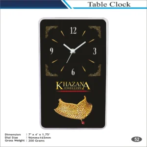 Customizable Rectangle Shape Khazana Theme Table Clock MOQ 100 Pcs (Black & Gold Color)